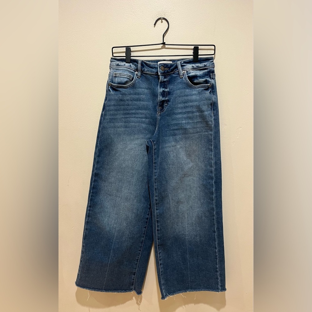 Bohme Mid Blue Wide Leg Raw Hem Jeans